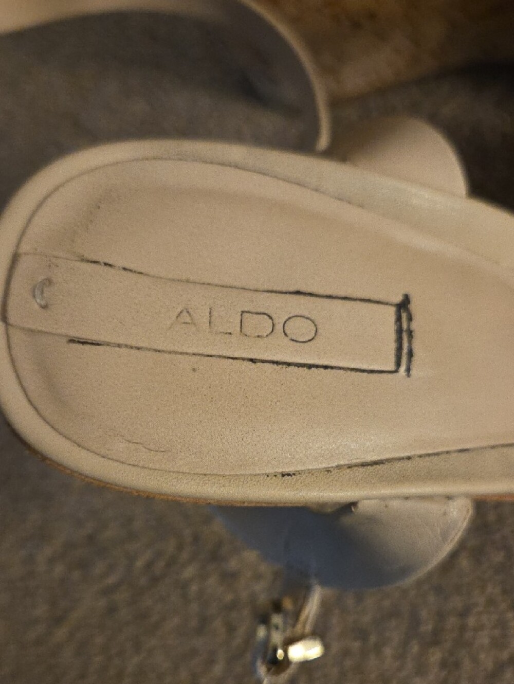 Aldo Cream Leather Cork Wedge Sandals with Slingback Strap - Picture 5 of 9